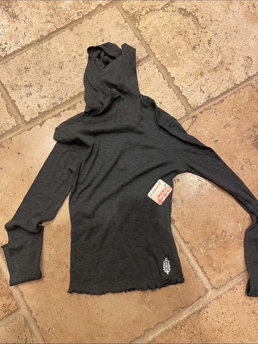Free People Movement charcoal Hooded Long Sleeve Top NWT